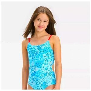 Art Class Youth Girls Medium 8 Sweet Paisley One Piece Swimsuit in Blue 2457